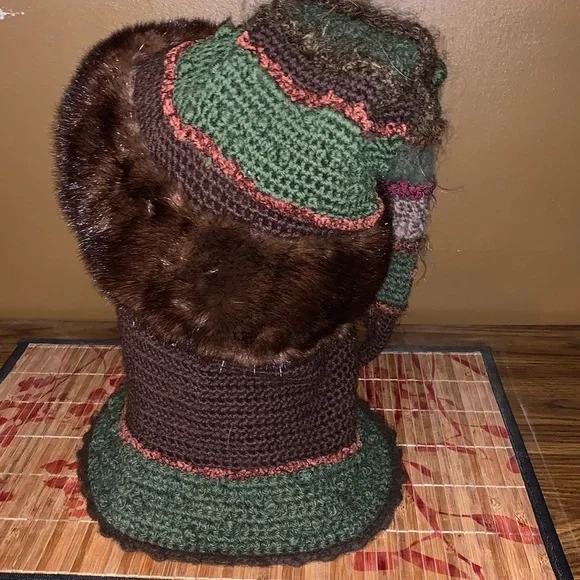 One of a kind knitted hat with mink trim from Martha Zimiles good cond Hats